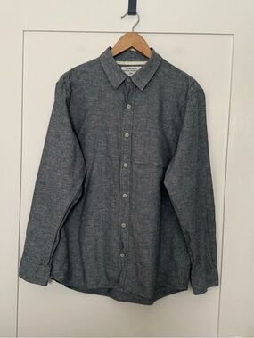 REI Co-Op Shirt Mens Sz M Gray Long Sleeve Button Up Hemp Organic Cotton Outdoor